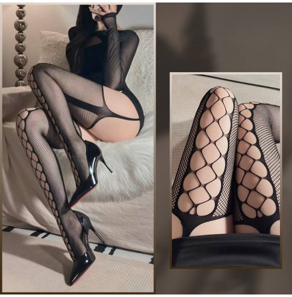 FEE ET MOI - Sexy Mesh Hollow Suspender Stockings (Black) FEE ET MOI - Sexy Mesh Hollow Suspender Stockings (Black)